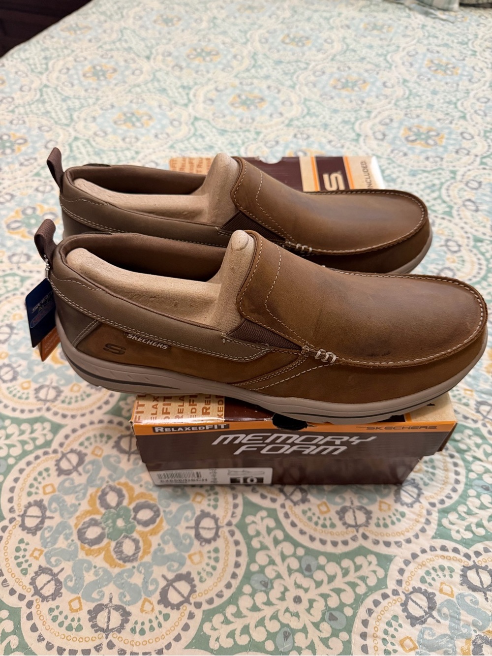 Skechers Men's Brown Slip-On Memory Foam Moccasin Loafers